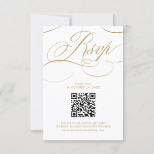 Modern calligraphy timeless gold white QR code RSVP Card