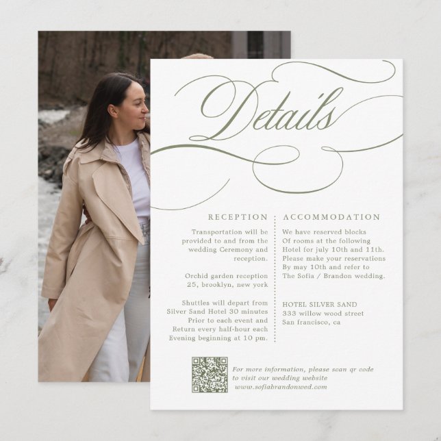 Modern Calligraphy Timeless Sage Green Wedding Enclosure Card (Front/Back)