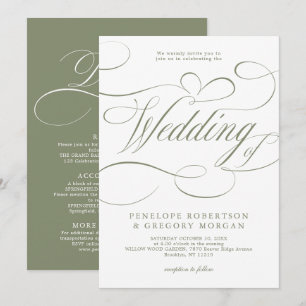 Modern calligraphy timeless Sage Green wedding Invitation