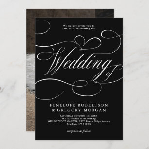 Modern calligraphy timeless silver black wedding   invitation