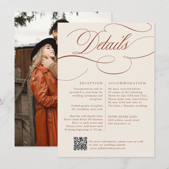 Modern Calligraphy Timeless Terracotta Wedding Enclosure Card (Front/Back)
