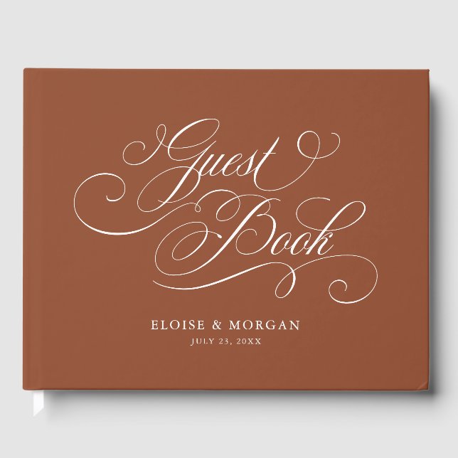 Modern calligraphy timeless terracotta wedding guest book (Front)