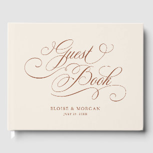 Modern calligraphy timeless terracotta wedding guest book