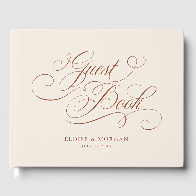 Modern calligraphy timeless terracotta wedding guest book (Front)