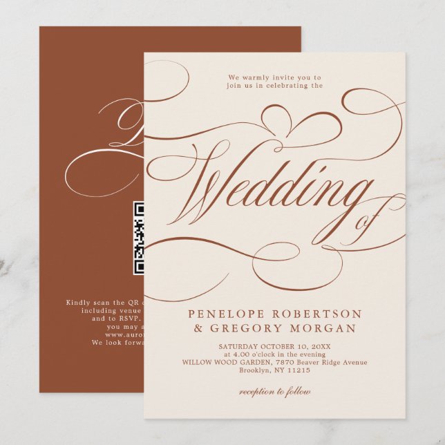 Modern Calligraphy Timeless Terracotta Wedding Invitation (Front/Back)