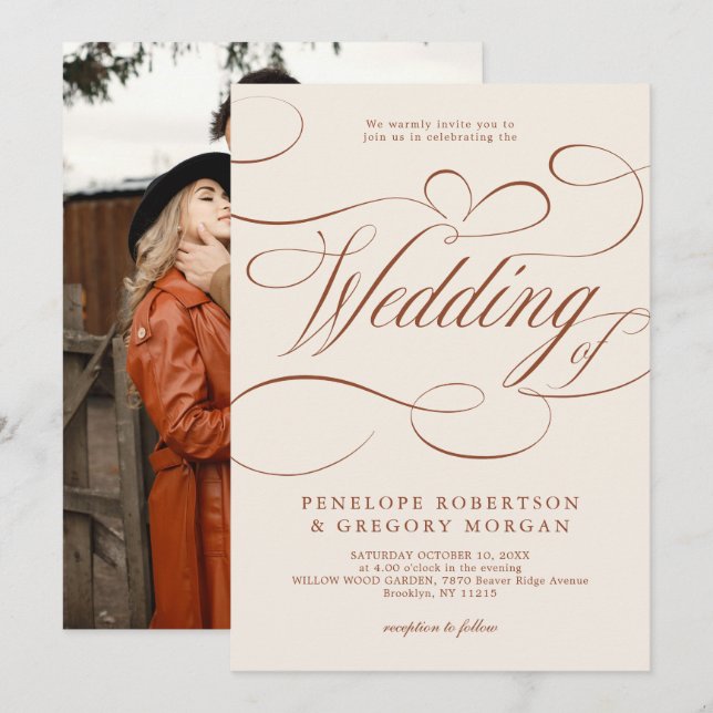 Modern Calligraphy Timeless Terracotta Wedding Invitation (Front/Back)