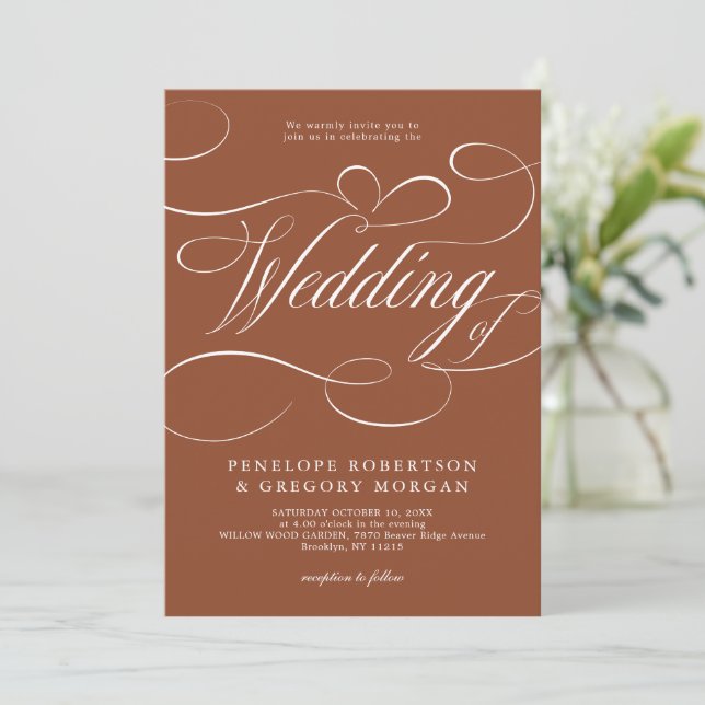 Modern Calligraphy Timeless Terracotta Wedding Invitation (Standing Front)