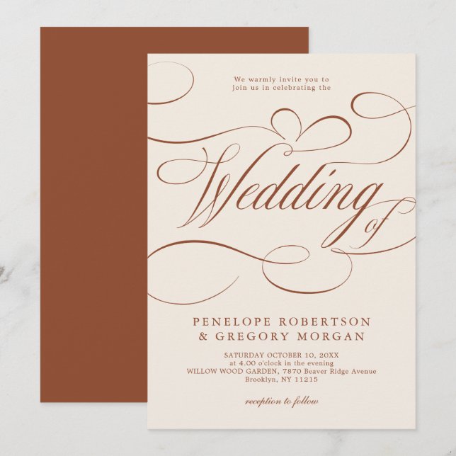Modern Calligraphy Timeless Terracotta Wedding Invitation (Front/Back)