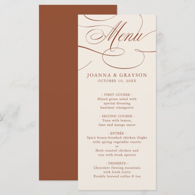 Modern Calligraphy Timeless Terracotta Wedding Menu (Front/Back)