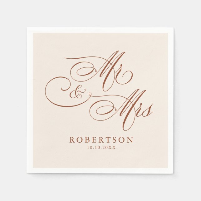 Modern calligraphy timeless terracotta  wedding napkin (Front)