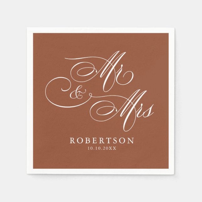 Modern calligraphy timeless terracotta  wedding napkin (Front)