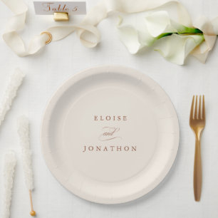Modern calligraphy timeless terracotta wedding paper plate