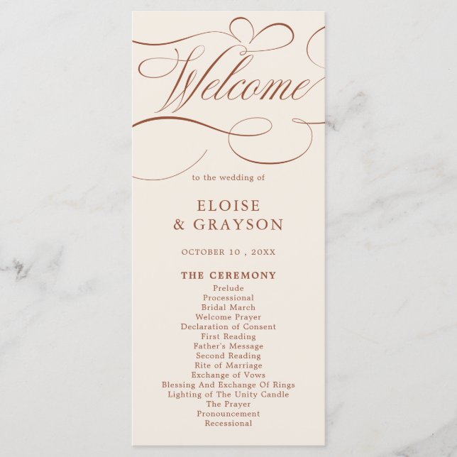 Modern Calligraphy Timeless Terracotta Wedding Programme (Front)