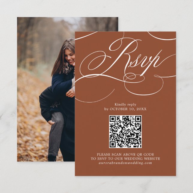 Modern Calligraphy Timeless Terracotta Wedding RSVP Card (Front/Back)