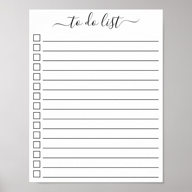 Modern Calligraphy To Do List with Check Boxes Poster (Front)