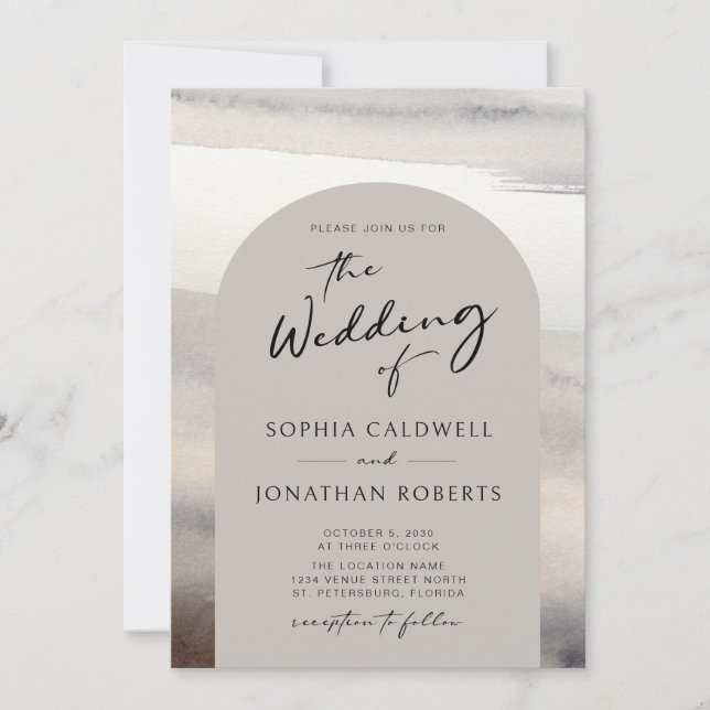 Modern Calligraphy Trendy Arch Earth Tones Wedding Invitation (Front)
