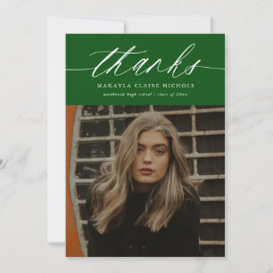 Modern Calligraphy Two Photo Green Graduation Thank You Card