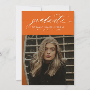 Modern Calligraphy Two Photo Orange Graduation Announcement