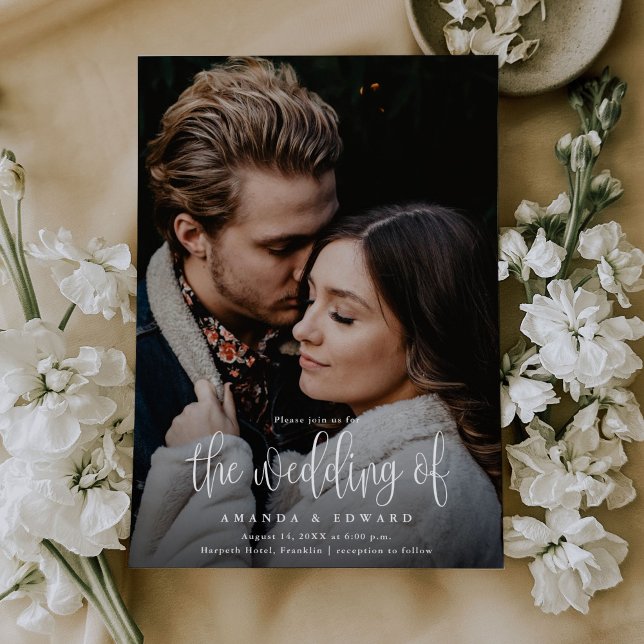 Modern Calligraphy Two Photo QR Code Wedding Invitation (Creator Uploaded)