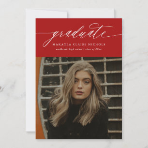 Modern Calligraphy Two Photo Red Graduation Announcement