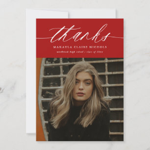 Modern Calligraphy Two Photo Red Graduation Thank You Card