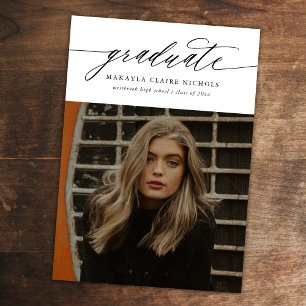 Modern Calligraphy Two Photo White Graduation Announcement