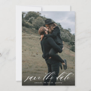 Modern Calligraphy Typography White Overlay Photo Save The Date