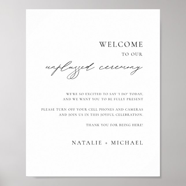 Modern Calligraphy Unplugged Ceremony Wedding Sign (Front)