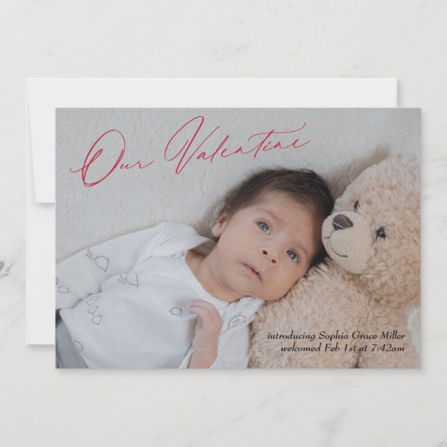 Modern Calligraphy Valentine Birth Announcement (Front)