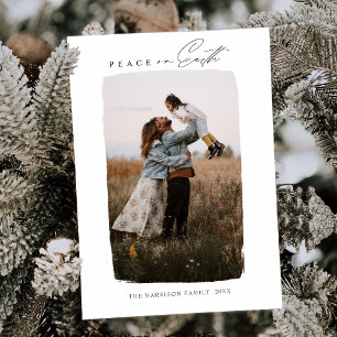 Modern Calligraphy Vertical Peace on Earth Holiday Card