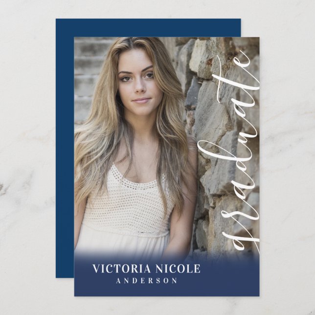 Modern Calligraphy Vertical Photo Graduation Invitation (Front/Back)