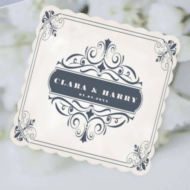 Modern calligraphy vintage floral wedding  paper coaster (Creator Uploaded)