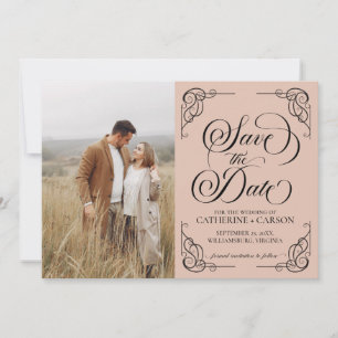 Modern Calligraphy Vintage Photo Beige Save The Date