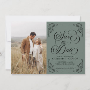 Modern Calligraphy Vintage Wedding 1 Photo Save The Date