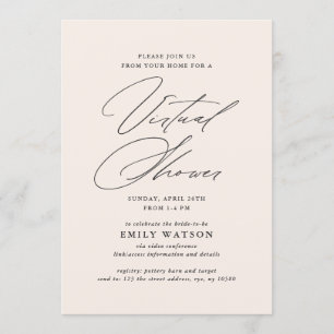Modern Calligraphy Virtual Bridal Shower Blush Invitation