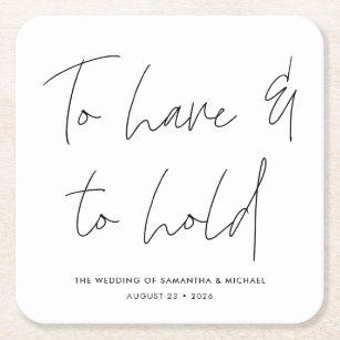 Modern Calligraphy Vows Black White Wedding Square Paper Coaster