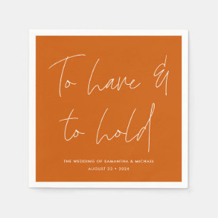 Modern Calligraphy Vows Burnt Orange Wedding Napkin