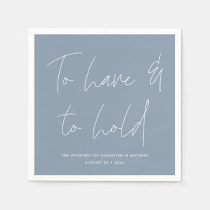 Modern Calligraphy Vows Dusty Blue Wedding Napkin