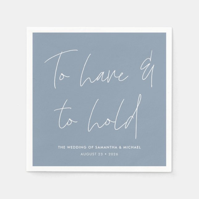 Modern Calligraphy Vows Dusty Blue Wedding Napkin (Front)