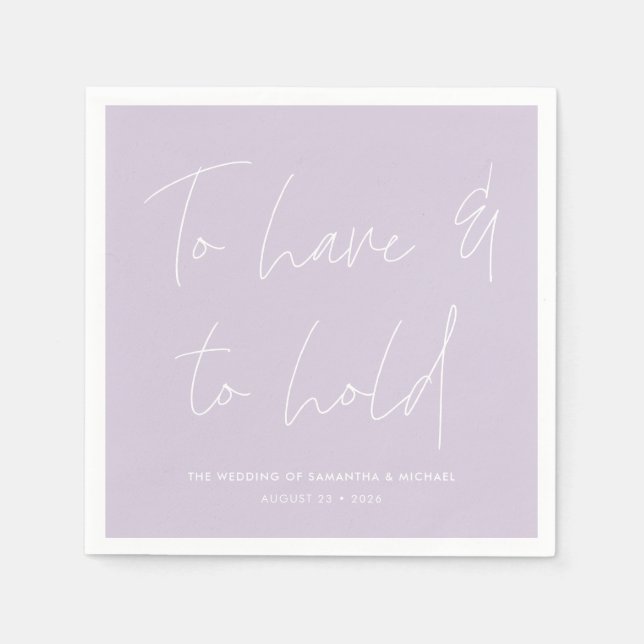 Modern Calligraphy Vows Lavender Purple Wedding Napkin (Front)