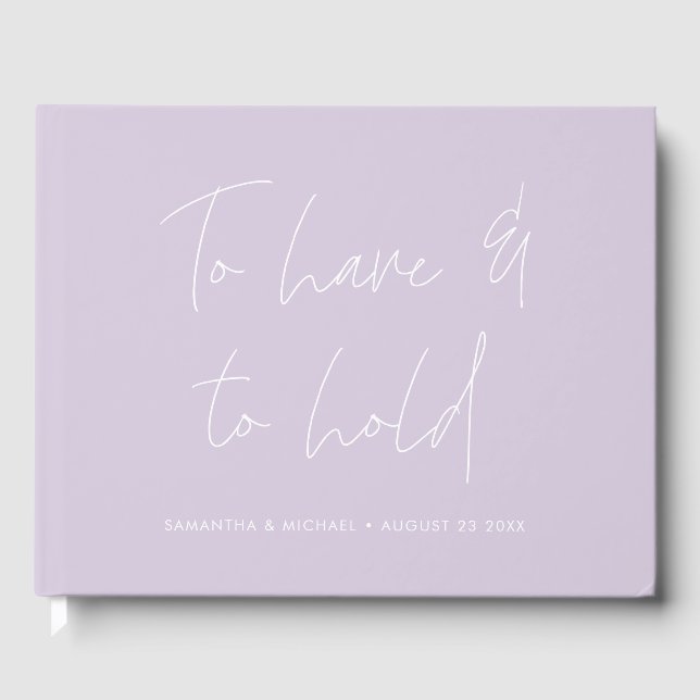 Modern Calligraphy Vows Light Purple Wedding Guest Book (Front)