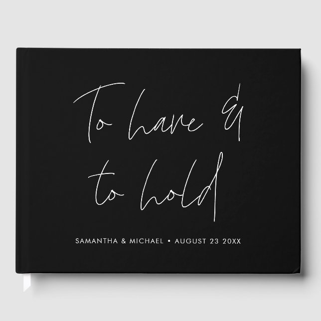 Modern Calligraphy Vows Solid Black Wedding Guest Book (Front)