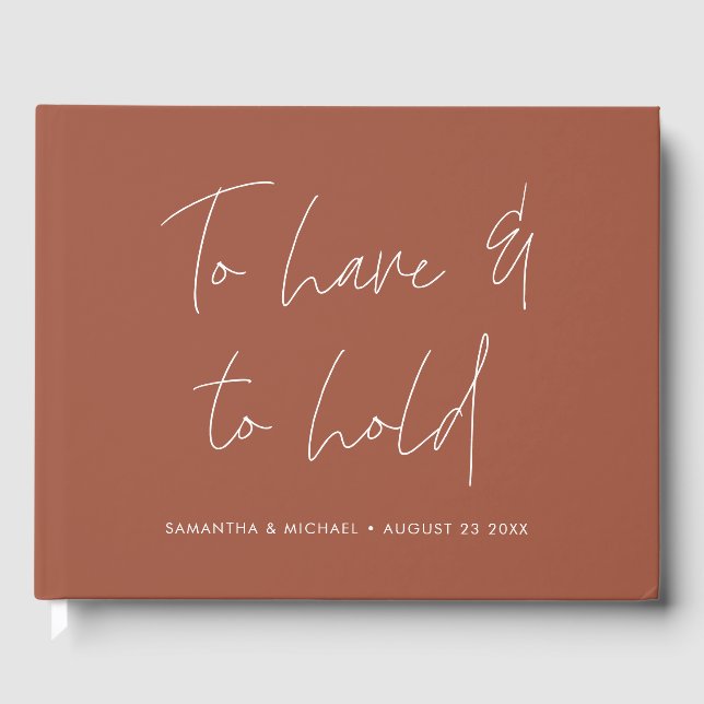 Modern Calligraphy Vows Terracotta Wedding Guest Book (Front)