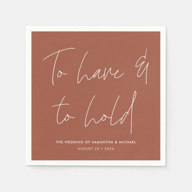 Modern Calligraphy Vows Terracotta Wedding Napkin (Front)