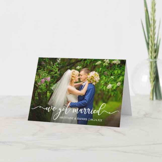 Modern Calligraphy We Got Married Wedding Fold Announcement (Front)