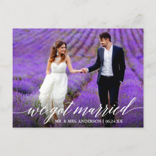 Modern Calligraphy We Got Married Wedding Photo Postcard