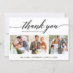 Modern Calligraphy Wedding 3 Photo Thank You Card