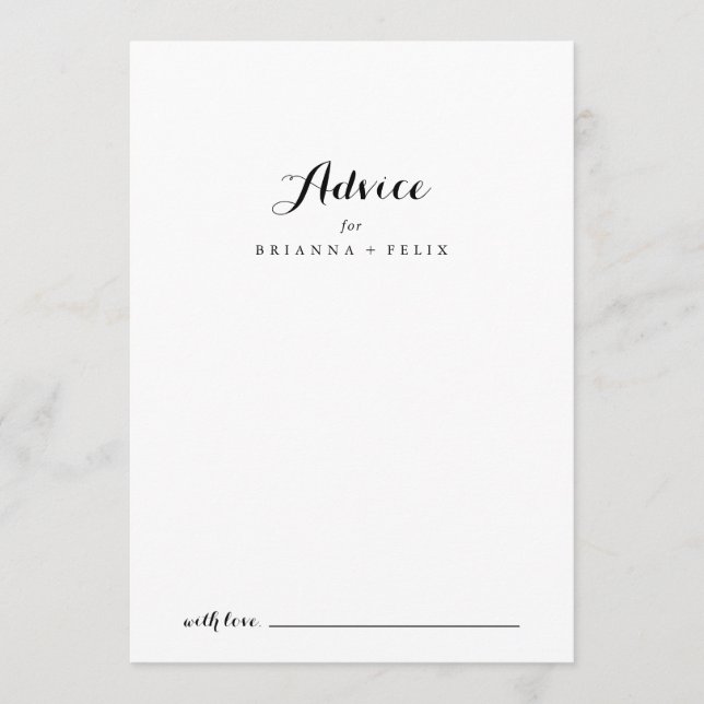 Modern Calligraphy Wedding Advice Card (Front)
