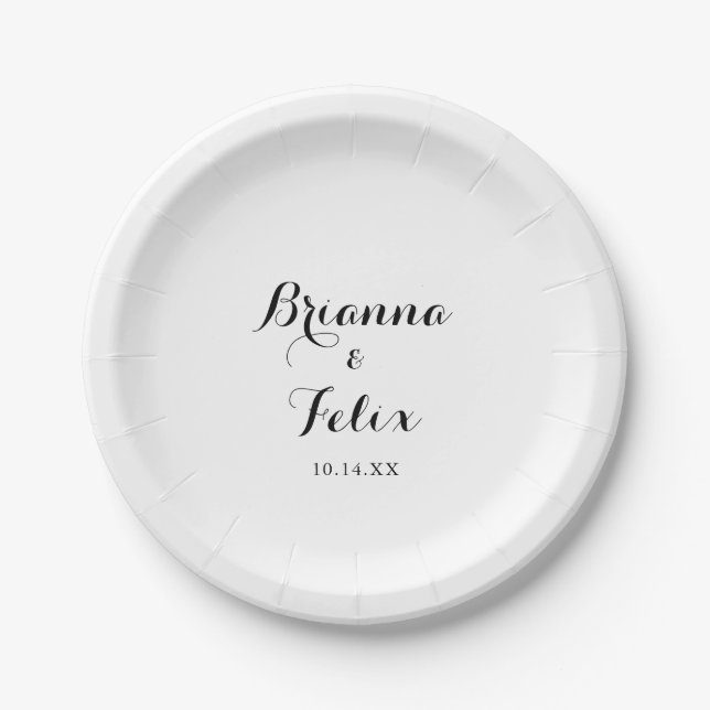 Modern Calligraphy Wedding Cake Paper Plate (Front)