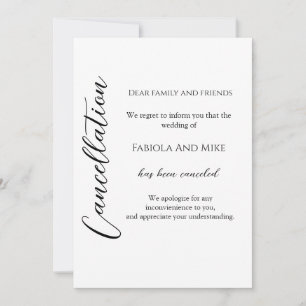 Modern calligraphy wedding cancellation announcement